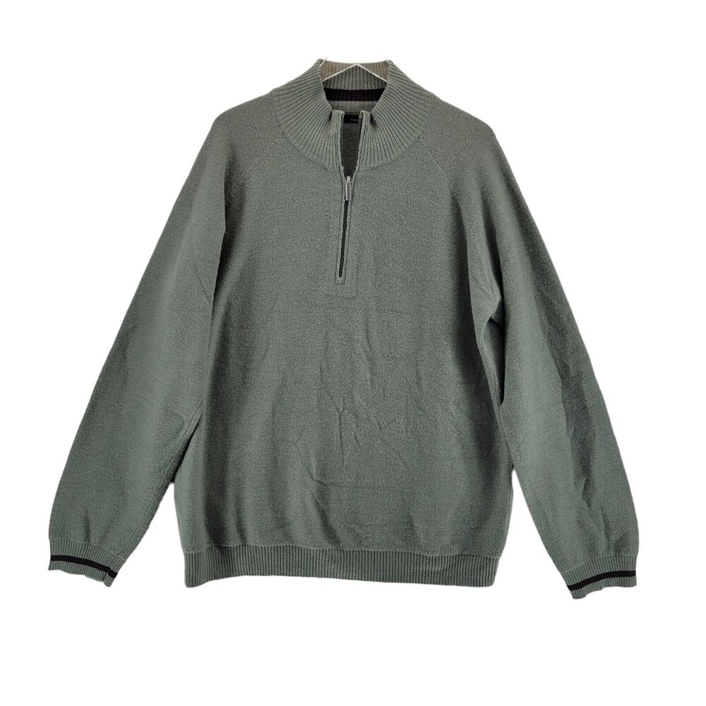 Smartwool Mens‎ 1/4 Zip Sweater Size XL Merino Wool Light Green Black Stripe
